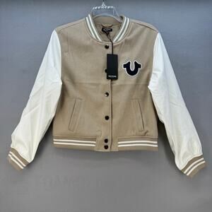 NWT - True Religion Tan and White Varsity Jacket